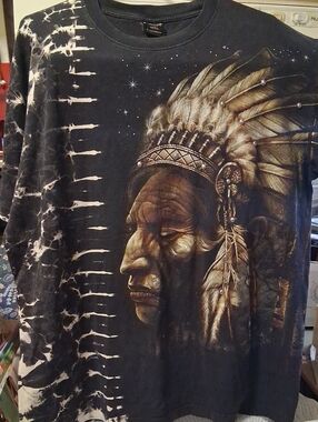 Native Chief Graphic Tee(front) - & Wolf Pack Howling At Moon(back)- Vintage- XL